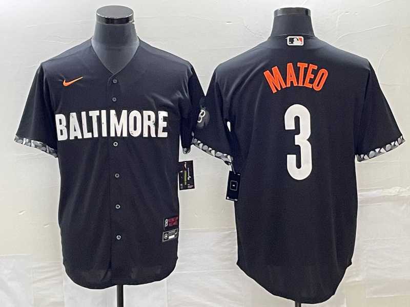 Mens Baltimore Orioles #3 Jorge Mateo Black 2023 City Connect Cool Base Stitched Jersey